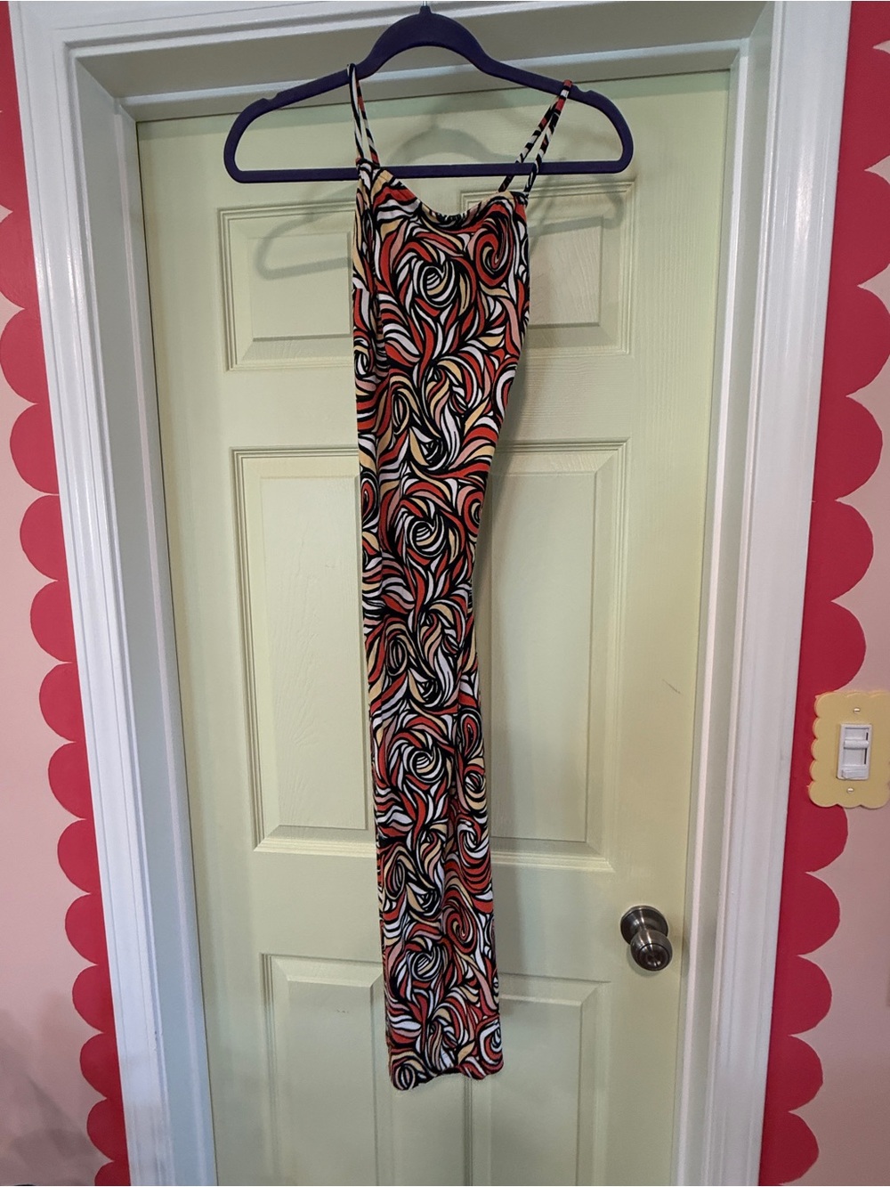 Free People Black, White, Orange & Yellow swirly design-Stripe midi dress